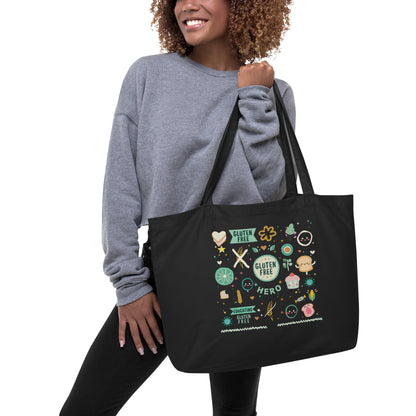 Large organic tote bag with GLUTEN FREE HERO design2